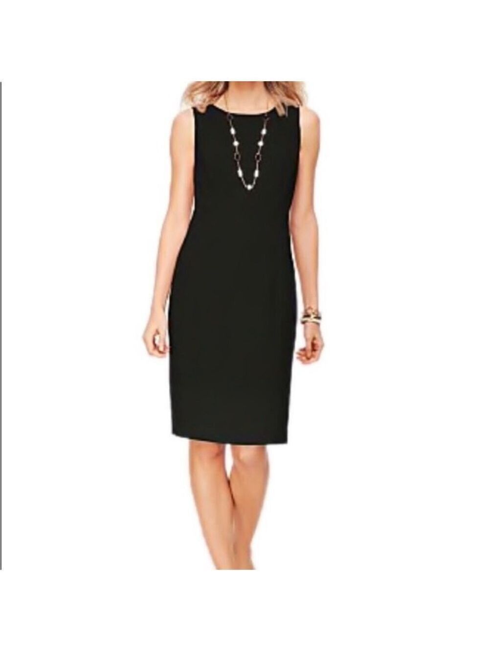 Talbots Black Polka Dot Velvet Trim Sleeveless Sheath Dress, size 14